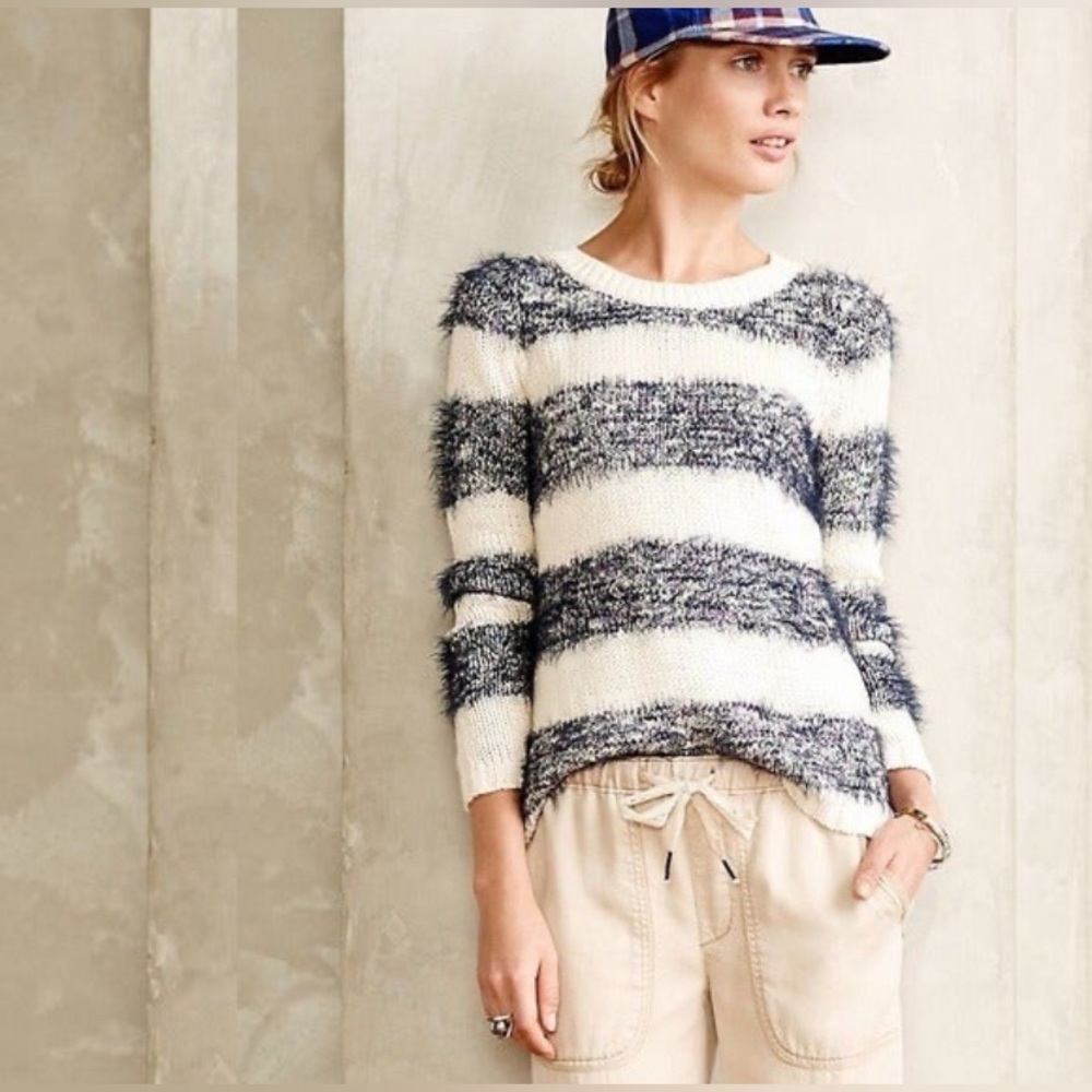 Anthropologie Tabitha Striped Eyelash Sweater Size M